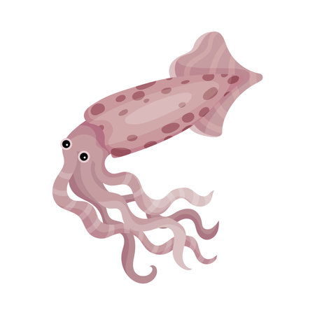 Funny Squid with Tentacles as Marine Animal Vector Illustration