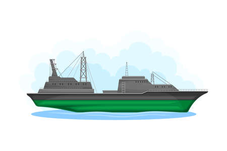 Reefer Ship or Refrigerated Cargo Ship as Water Transport Vector Illustrationのイラスト素材