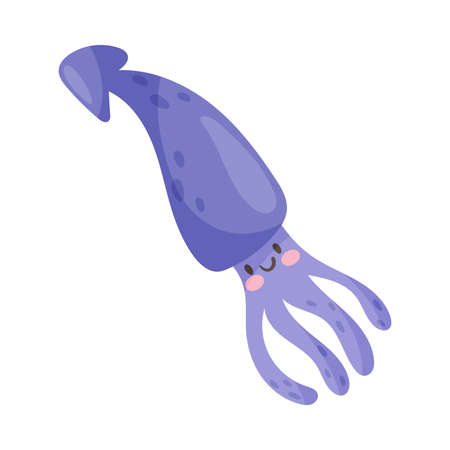 Funny Squid with Tentacles as Sea Animal Floating Underwater Vector Illustrationのイラスト素材