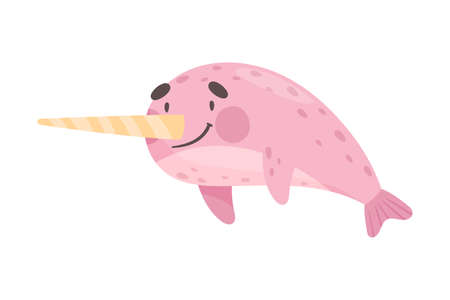 Narwhal with Long Tusk as Sea Animal Floating Underwater Vector Illustrationのイラスト素材