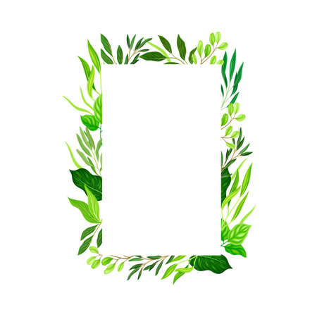 Rectangular Shaped Frame with Green Leaves or Foliage Vector Illustrationのイラスト素材