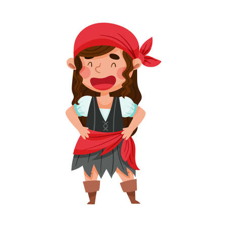 Smiling Girl in Pirate Costume with Tied Bandana Vector Illustrationのイラスト素材