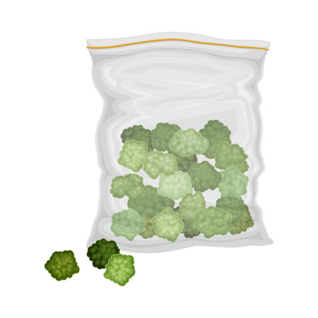 Green Hemp or Cannabis Sativa in Plastic Package Vector Illustration