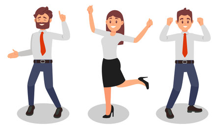 Smiling Man and Woman Office Worker Wearing Red Tie and Formal Suit Enjoying Success and Cheering...