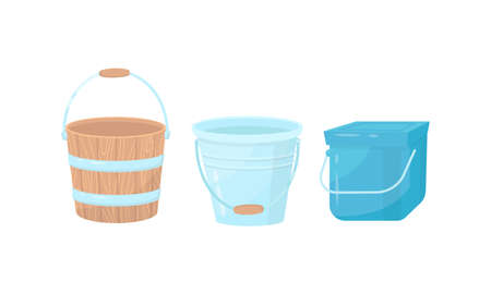 Different Buckets and Useful in Household Containers Vector Setのイラスト素材