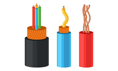 Copper Wire as Electrical Cable for Power Generation or Power Transmission Vector Setのイラスト素材