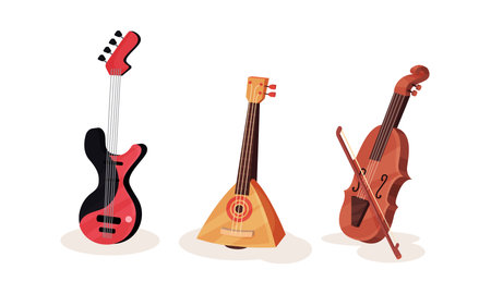 Musical Instruments with Balalaika and Violin Vector Setのイラスト素材