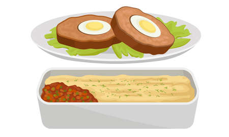 Scotch Egg and Savory Pie as Delicious English Dish Vector Setのイラスト素材