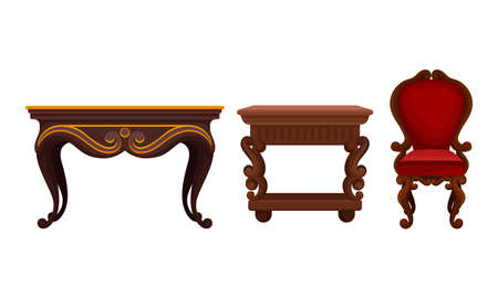 Vintage Furniture with Table and Chair Vector Setのイラスト素材
