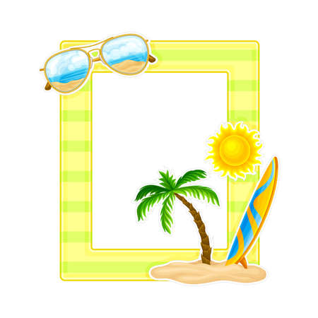 Vertical Photo Frame or Picture Frame Decorated with Beach Elements Vector Illustrationのイラスト素材