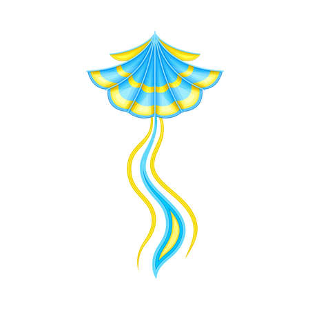 Shaped Yellow and Blue Kite as Tethered Craft with Wing Surface and Tail Vector Illustrationのイラスト素材