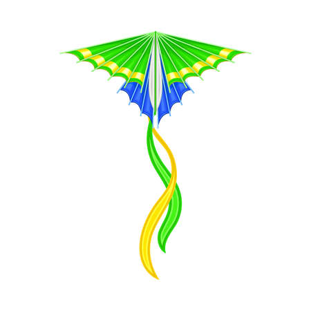 Shaped Yellow and Green Kite as Tethered Craft with Wing Surface and Tail Vector Illustrationのイラスト素材