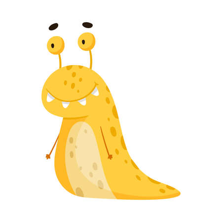 Funny Smiling Toothy Monster with Horns Vector Illustrationのイラスト素材