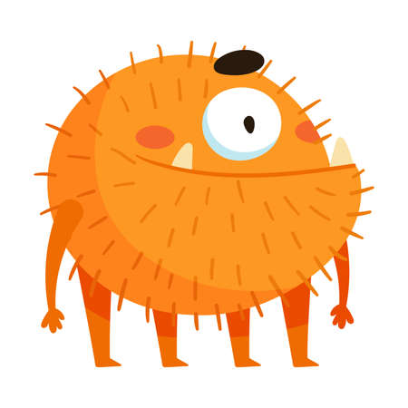 Orange Monster with Teeth Standing and Smiling Vector Illustrationのイラスト素材
