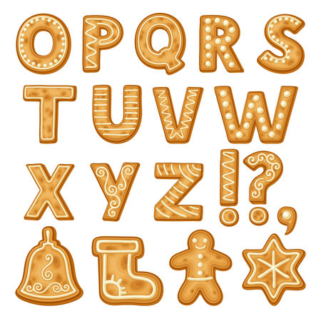 Freshly Baked Cookie Alphabet as Merry Christmas Symbol Vector Setのイラスト素材