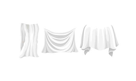 Fluttering White Cloth or Fabric Isolated on White Background Vector Setのイラスト素材