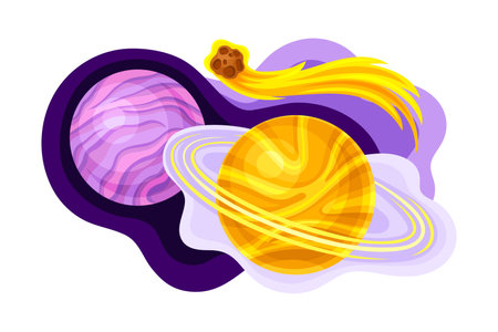 Solar System Planet and Flying Meteorite or Air Stone Vector Illustrationのイラスト素材