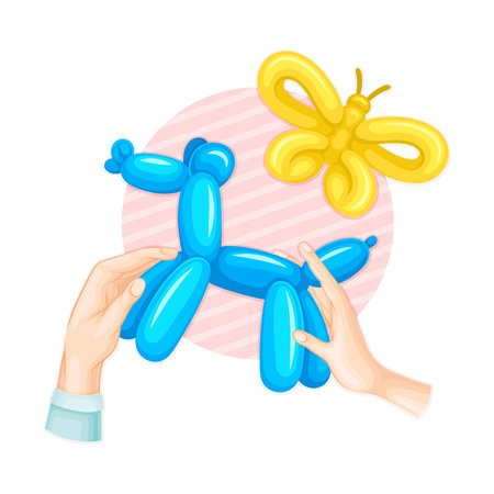 Hands Doing Balloon Modelling or Twisting as Handmade Craft Vector Illustrationのイラスト素材