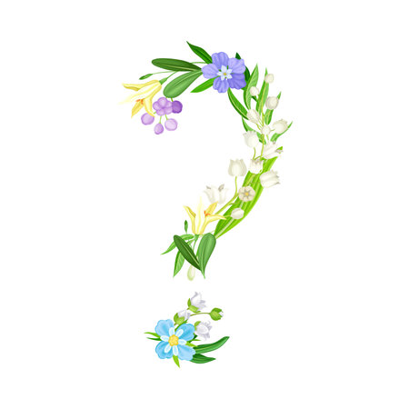 Question Mark Arranged from Flowering Plant and Foliage as Typography Symbol Vector Illustrationのイラスト素材