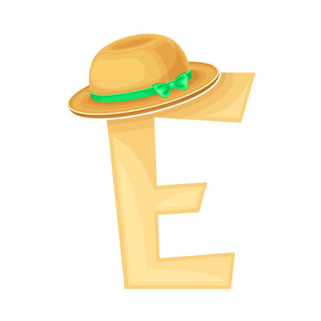 Summer Alphabetical Character with Wide Brimmed Hat as Hot Season Symbol Vector Illustrationのイラスト素材