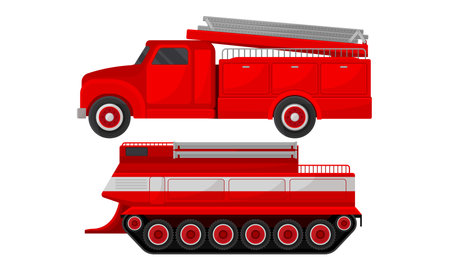 Red Transportation for Firefighting or Fire Extinguishing Vector Setのイラスト素材
