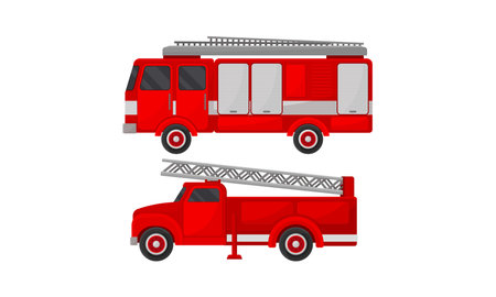 Red Transportation for Firefighting or Fire Extinguishing Vector Set