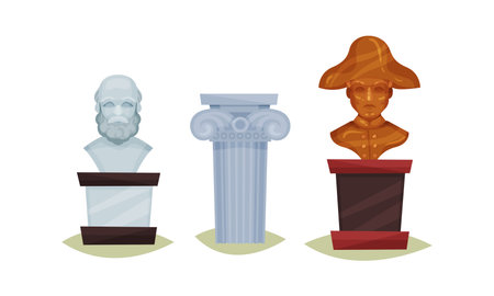 Museum Exhibit with Rome Column and Stone Statue Vector Setのイラスト素材