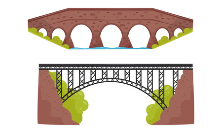 Metal Bridge as Structure for Spanning Physical Obstacle Vector Setのイラスト素材