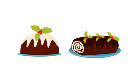 Sweet Treat and Dessert with Chocolate Roulade and Kuchen Vector Setのイラスト素材