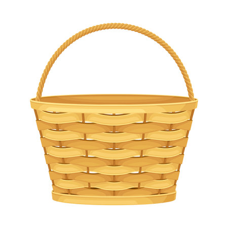 Woven Basket with Handle for Harvesting and Storage Vector Illustrationのイラスト素材