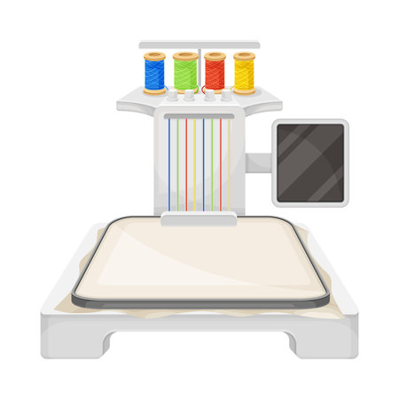 Embroidery Machine for Creating Patterns on Textiles and Canvas Vector Illustrationのイラスト素材