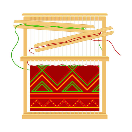 Tambour or Embroidery Frame with Canvas and Embroidered Pattern Vector Illustrationのイラスト素材