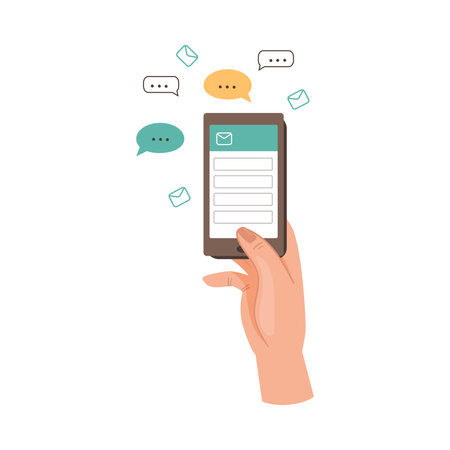 Human Hand with Smartphone Sending Email and Text Messaging in the Internet Vector Illustrationのイラスト素材