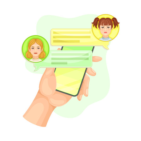 Human Hand with Smartphone Text Messaging in Chat Software Vector Illustrationのイラスト素材