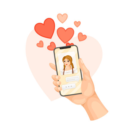 Hand Holding Smartphone Liking Post or Photo in Social Media Vector Illustrationのイラスト素材