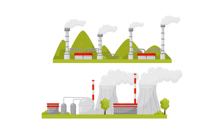 Alternative Energy Sources with Waste Treatment Plant Vector Setのイラスト素材