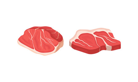 Beef Steak as Raw Meat Product for Cooking and Eating Vector Setのイラスト素材