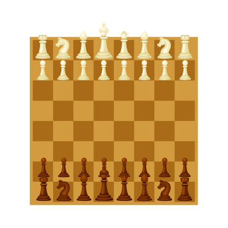 Wooden Chessboard with Chess Pieces as Chess or Strategy Board Game Above View Vector Illustrationのイラスト素材