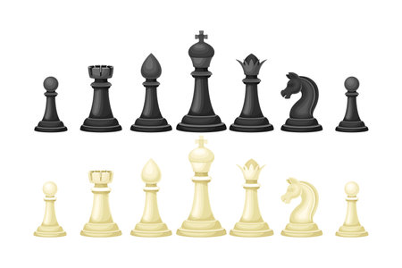 Black and White Chess Piece or Chessman Vector Setのイラスト素材