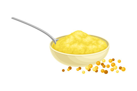 Ground Mustard Seeds Piled in Bowl Vector Illustrationのイラスト素材