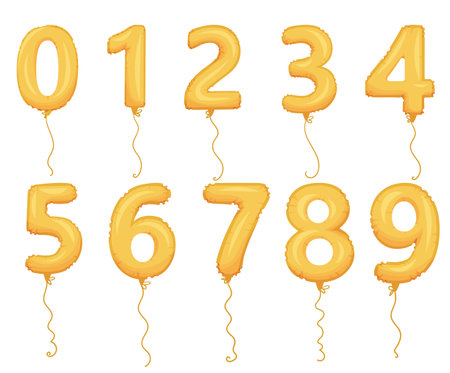 Glossy Golden Number Balloons with Hanging String Vector Setのイラスト素材
