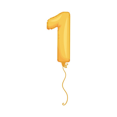 Glossy Golden Number Balloon with Hanging String Vector Illustrationのイラスト素材