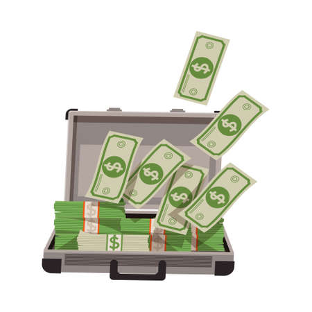 Open Suitcase Full with Dollar Banknotes as Asset and Money Abundance Vector Illustrationのイラスト素材