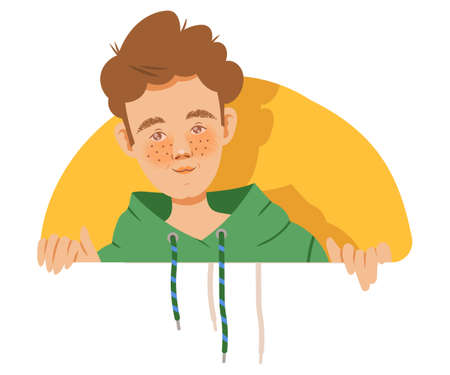 Young Man Looking Out of Window Vector Illustrationのイラスト素材