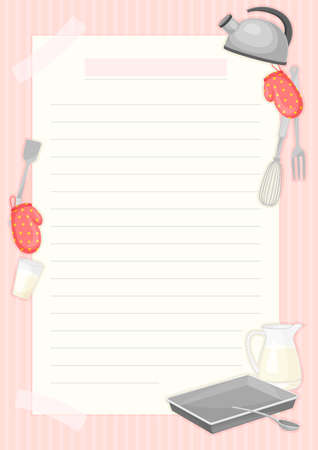 Recipe Card with Kitchen Items and Lines Vector Templateのイラスト素材