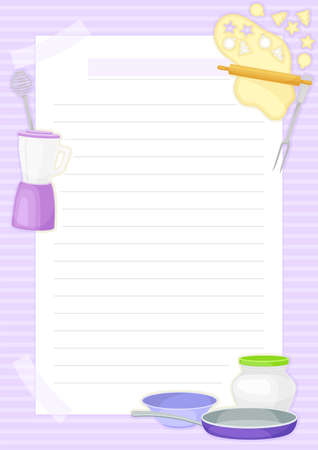 Recipe Card with Kitchen Items and Lines Vector Templateのイラスト素材
