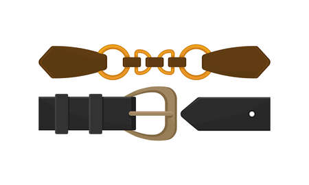 Leather Belt with Buckle or Clasp as Band or Strap Worn Around the Waist Vector Setのイラスト素材