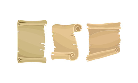 Old Scroll or Curved Manuscript as Paper Document and Historic Chronicle Vector Setのイラスト素材