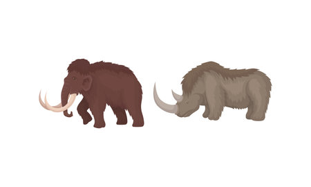 Extinct Prehistoric Animals with Terrestrial Mammal Beasts Vector Setのイラスト素材