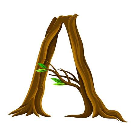Capital Letter A as Forest Alphabet Symbol Arranged from Tree Trunk and Branches Vector Illustrationのイラスト素材